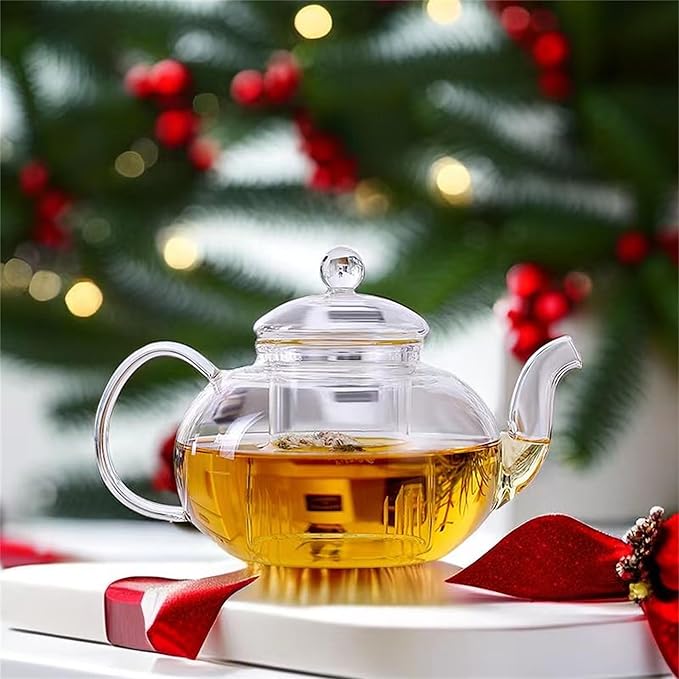 Cnglass Glass Teapot Stovetop Safe,Clear Teapot with Removable Infuser 20.3 oz,Loose Leaf and Blooming Tea Maker