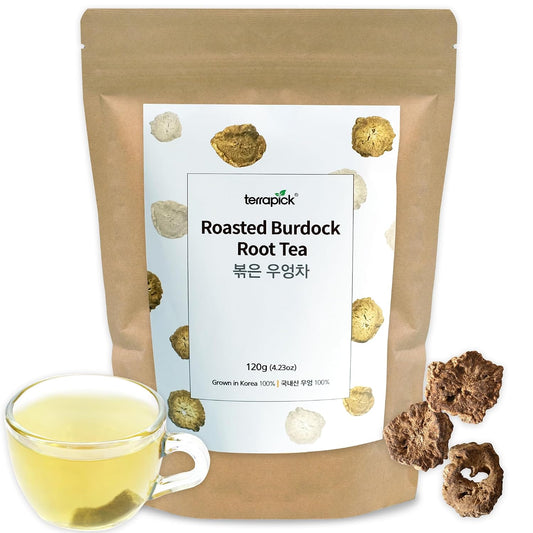 TERRAPICK Roasted Korean Burdock Root Tea 120g, Caffeine-Free Herbal Tea | Roasted Korean burdock root · Caffeine-free · Antioxidants &amp; minerals · Supports digestion &amp; gut · burdock tea