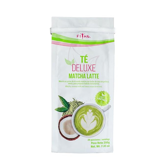 Té Deluxe Matcha Latte - Ceremonial Grade Matcha Tea with Coconut Cream, Oat Powder, and Collagen for a Delicious Detox and Digestive Support. Stevia-Sweetened. 20 Servings