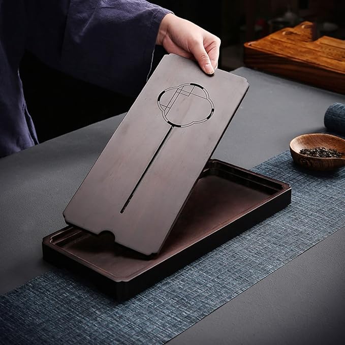 1Pcs Chinese Gongfu Table Box with Water Storage, Wooden Chinese Water Storage Drainage Tea Tray, Simple Decorative Household Tea Serving Tray(Large)