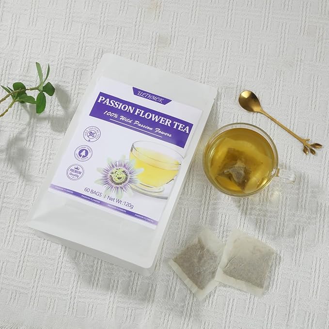60 Premium Passion Flower Tea Bags, Made with 100% Natural Passionflower Leaves,Te De Pasiflora, Support Better Sleep & Relaxation