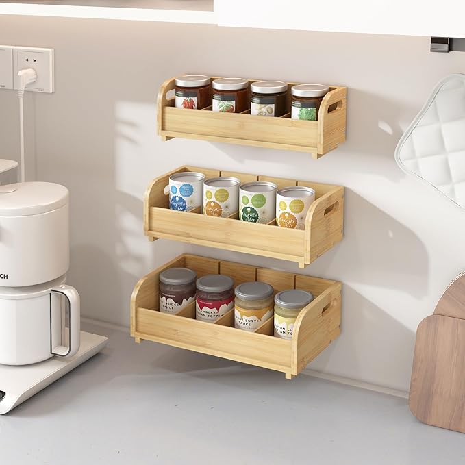 Wisuce Tea Holder for Tea Bags Organizer - Bamboo Tea Organizer for Tea Bags 3-Tier Stackable Wall Mount Large Capacity Tea Storage Box (Nature)