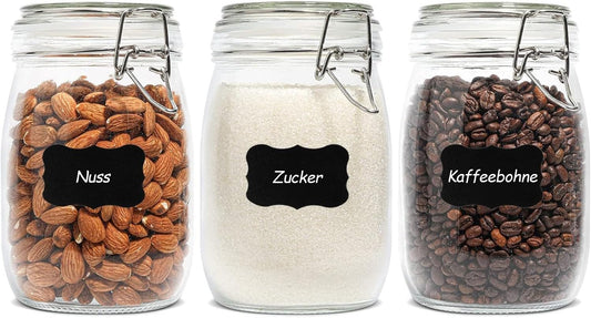 ComSaf Glass Jars with Airtight Lids 34oz 3 Pack Pantry Storage Coffee | BPA-free food-grade glass, wire clamp seal, whole-bag pantry storage, coffee &amp; tea, rice &amp; seeds, candy &amp; cookie