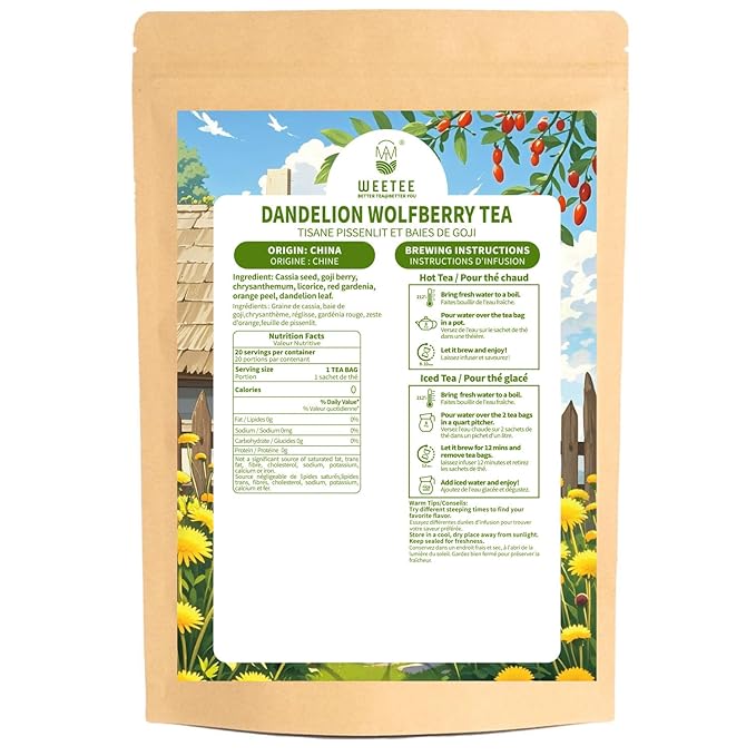 WT Weetee Dandelion Wolfberry Tea Bags 200g 60-80 Cup, 7 Natural Herbal Ingredients Goji Berry Chrysanthemum Cassia Seed