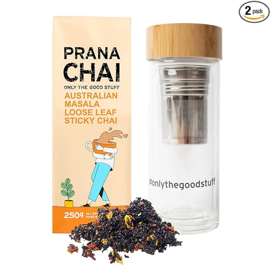 Prana Chai Masala Blend Cold Brew Kit with Loose Leaf Tea, Tea Infuser & Recipe Book – All-Natural Home Brewing Kit with Spiced Chai Blend, No Added Sugars or Preservatives