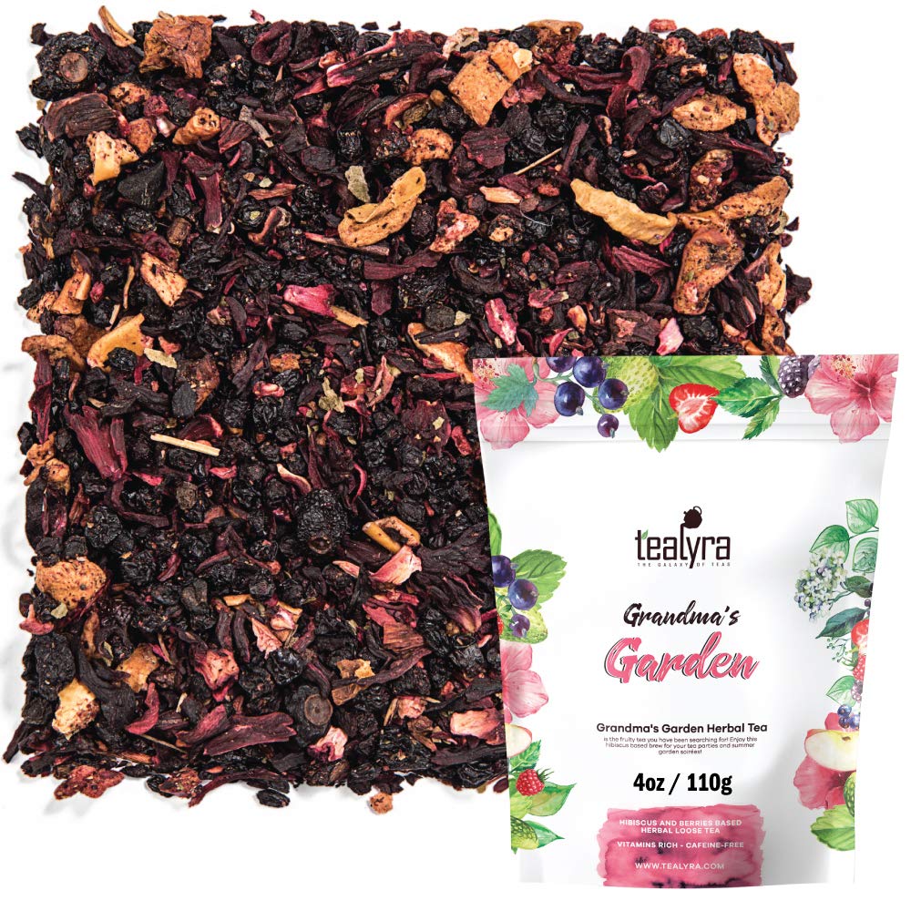 Tealyra - Grandma's Garden - Fruit Blend - Hibiscus and Berries Based Herbal Loose Leaf Tea - Vitamins Rich - Caffeine-Free - Hot or Iced Tea - 110g (4-ounce)