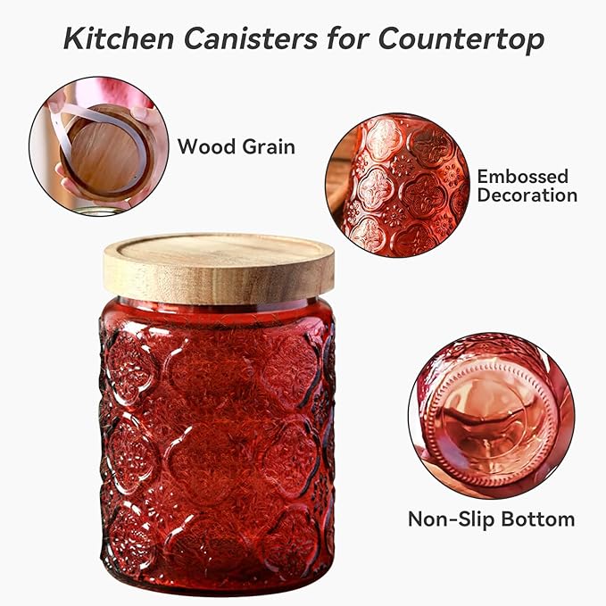 Glass Jar with Lid, Vintage Glass Storage Jars with Airtight Lid Coffee Canister Sugar Container for Kitchen Counter Pantry, Spice, Candy