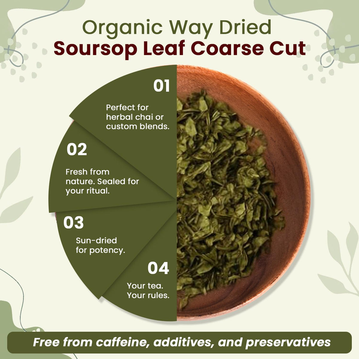 Organic Way Dried Soursop Leaf Coarse Cut - Herbal Tea (16 Oz)