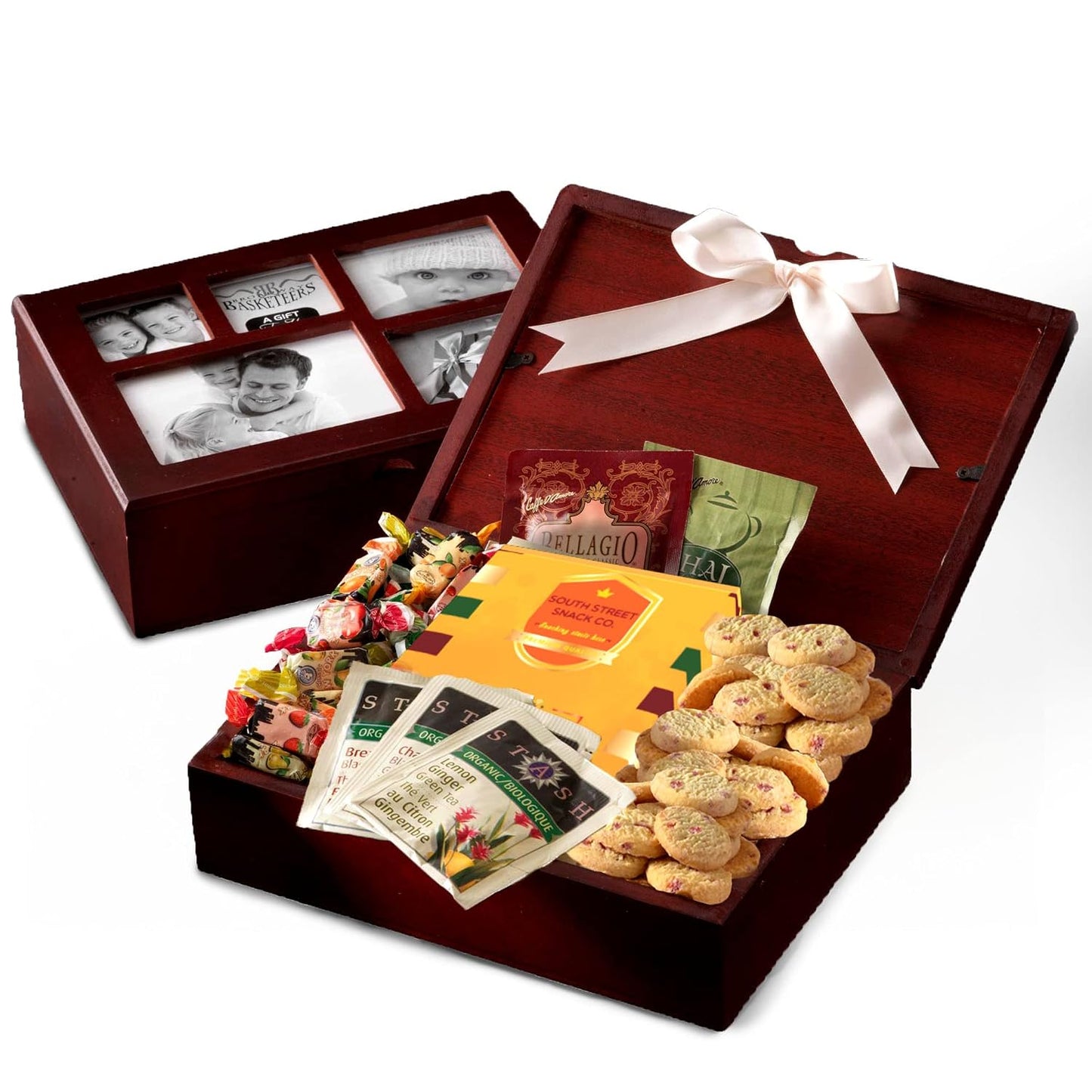 Photo Gift Box with Lid, Gifts Gourmet Food - Teas, Cocoas, Cookies, Snacks & Sweets Care Package for Women, Men, Holiday, Families