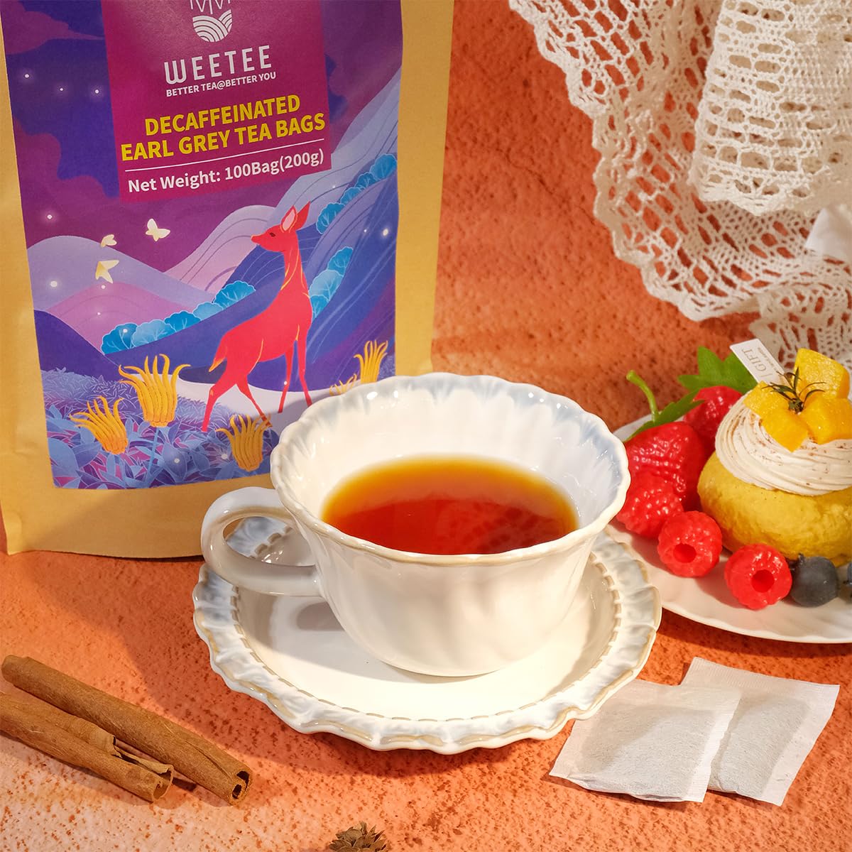 WT WEETEE Decaf Earl Grey Tea Bags, 100 Count CO2-Decaffeinated Black Tea Flavored with Bergamot Orange, Smooth & Refreshing, Drink All Day