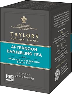 Taylors of Harrogate Afternoon Darjeeling, Black Tea, Pillow Bags 50 Count (Pack of 6), Delicate, Sweet & Floral, Caffeinated, Enjoy Hot or Iced, 300 Teabags Total