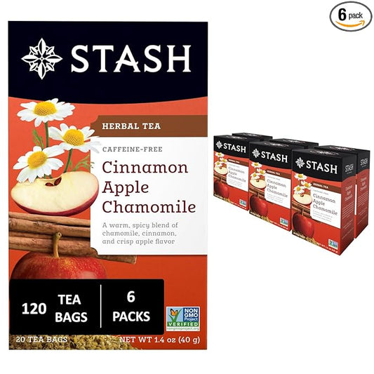 Stash Tea Cinnamon Apple Chamomile Herbal Tea - Naturally Caffeine Free, Non-GMO Project Verified Premium Tea with No Artificial Ingredients, 20 Count (Pack of 6) - 120 Bags Total