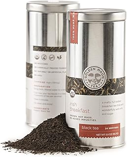 Golden Moon Tea Organic Irish Breakfast Black Tea - Loose Leaf, Non-GMO - Travel Tin (24 Servings)