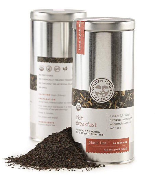 Golden Moon Organic Irish Breakfast Black Tea - Loose Leaf, Non-GMO - Travel Tin (24 Servings)