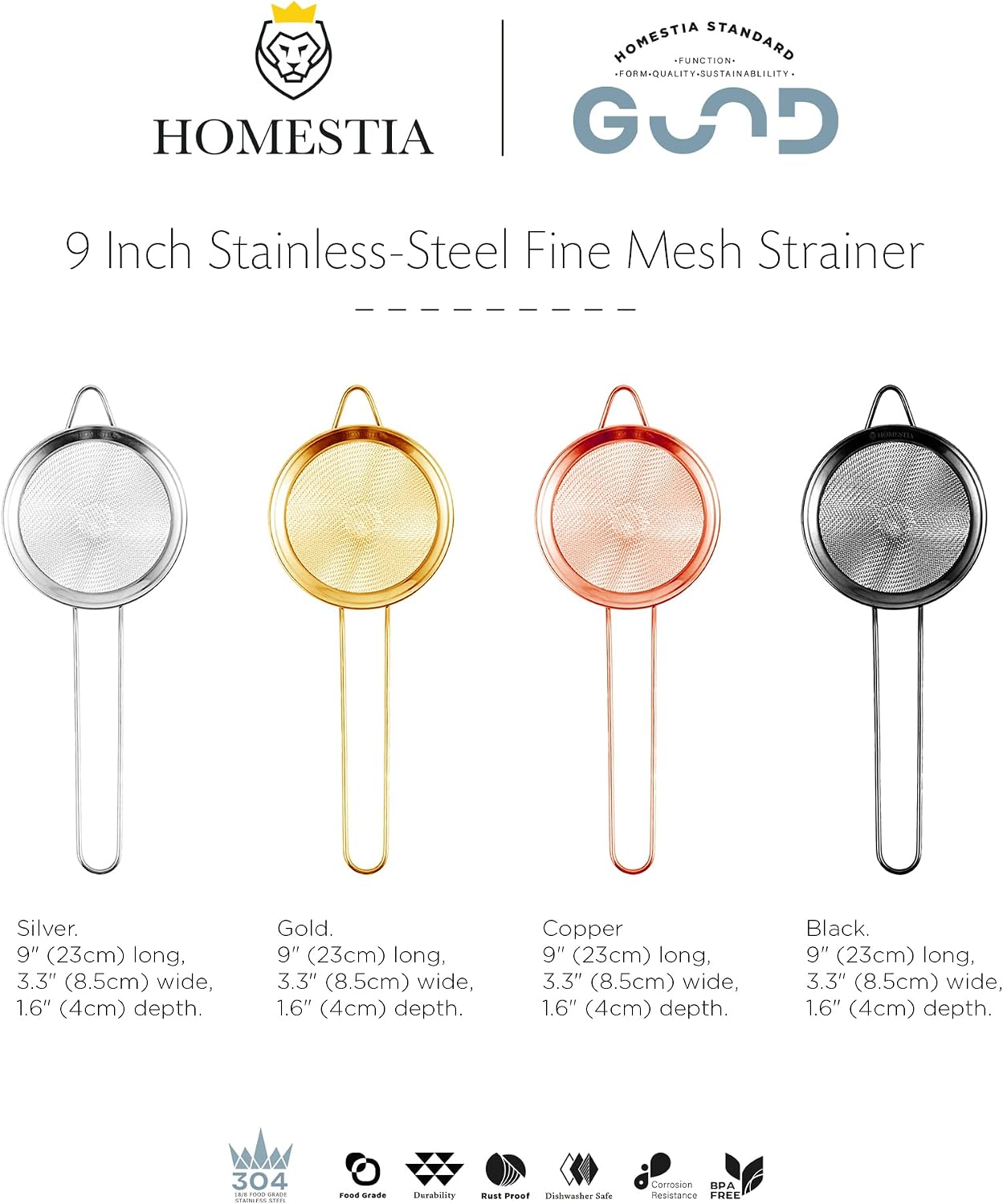 Homestia 304 Stainless Steel Fine Mesh Strainer, Sieve Sifter For Tea, Rose | 3.3'' Kitchen Small Strainer Fine Mesh, Cone Cocktail Strainer, Bar Strainer for Food, Rice, Fruits, Juicing, Drinks, Coffee