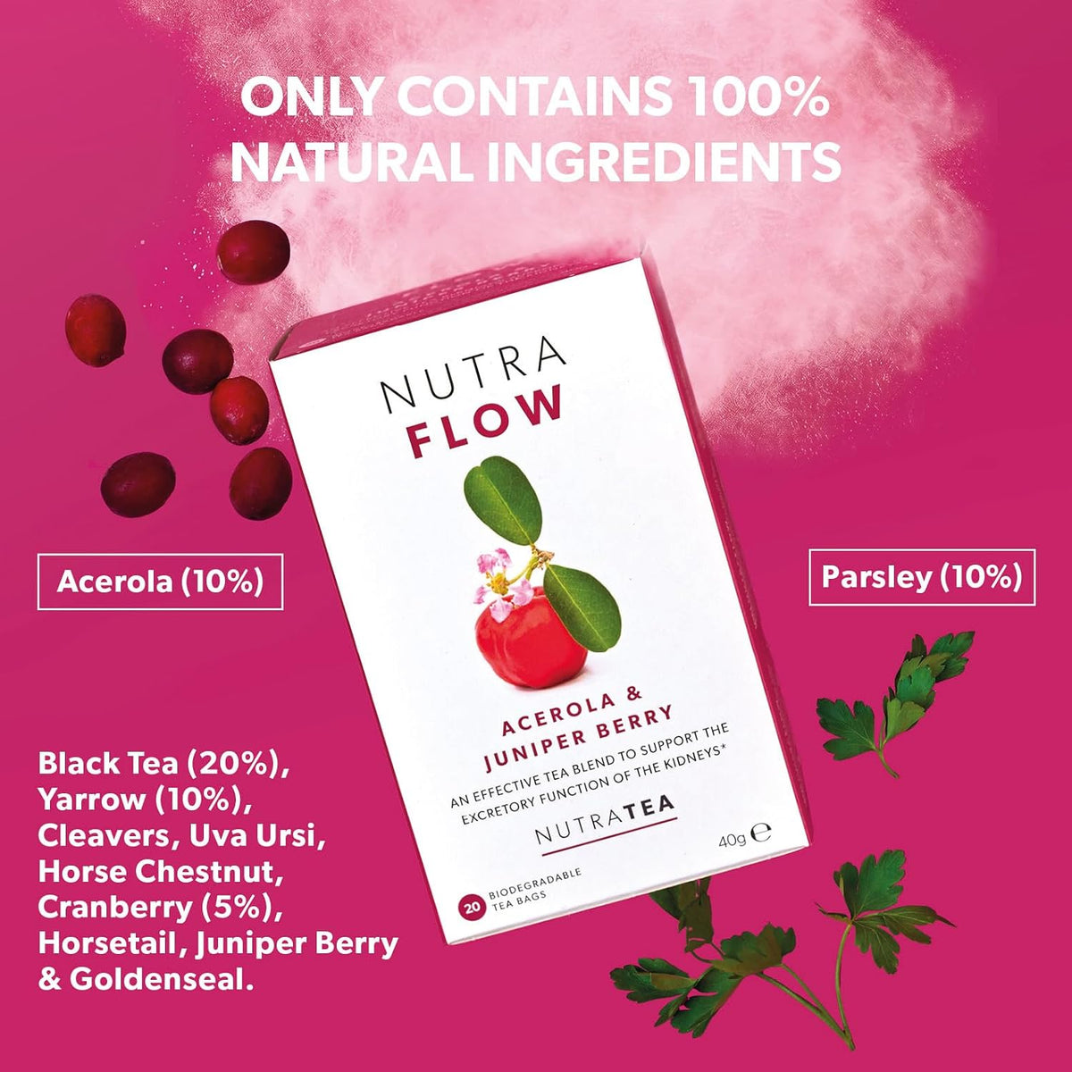NUTRAFLOW Herbal Tea Blend – Includes Horsetail, Yarrow &amp; Goldenseal - Support Health Cleansing Process - 40 Enveloped Tea Bags - by Nutra Tea - (2 Pack)