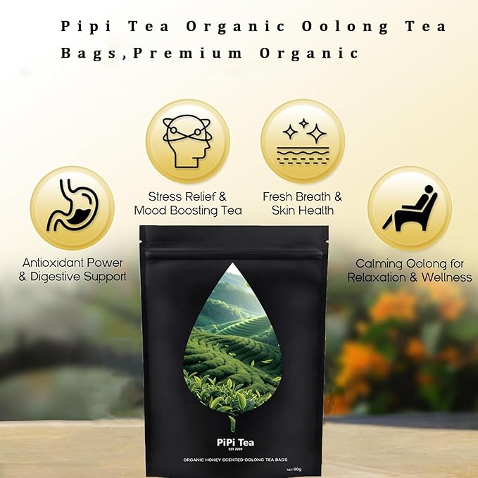 Pipi Tea Oolong,Pipi Oolong Tea,PiPi Tea Organic Oolong Tea Bags – Whole Leaf - 25 Bags (4g Each),Cortisol & Calming Tea for Anxiety, Stress,Herbal Benefits (1)