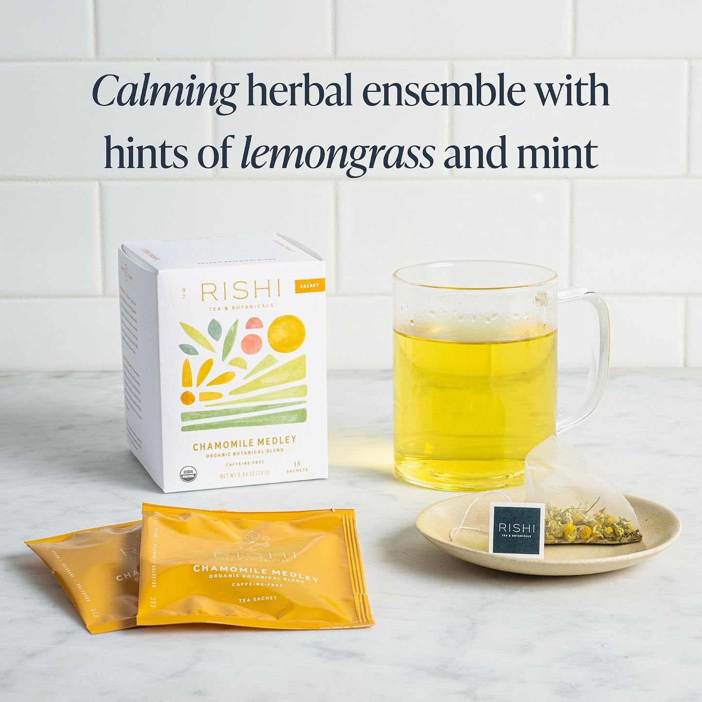 Rishi Tea Chamomile Medley Organic Herbal Tea Bags, Caffeine Free, 90ct | Calming Chamomile Tea Blend with Lemon Verbena and Mint, Sustainable, 90 Servings