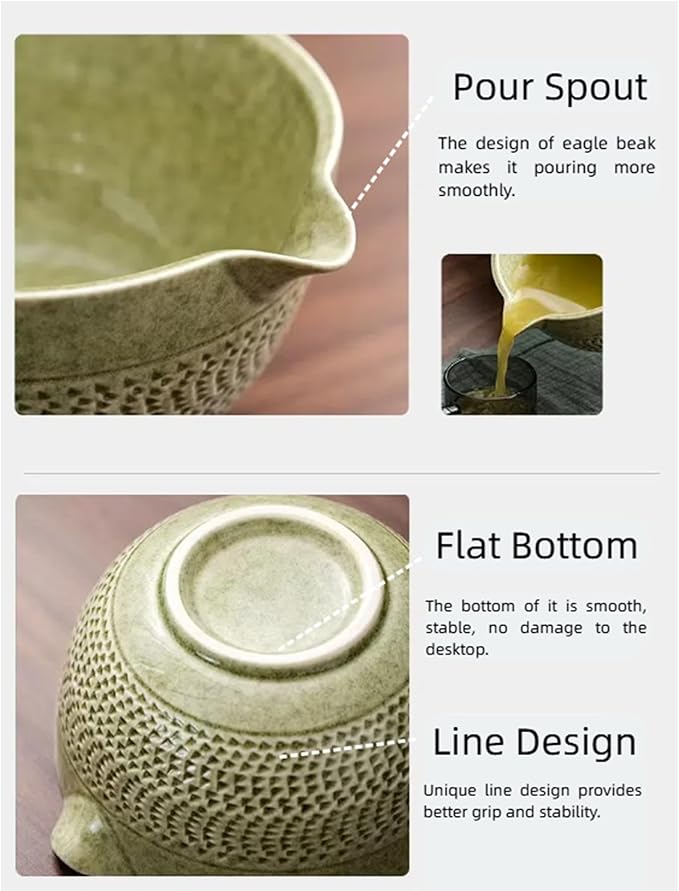 Matcha Bowl with Pour Spout-Japenese Hand Made Porcelain-Perfectly Whisked Matcha Powder/Tea/Fruit/Soup-Chawan -Ceramic Matcha Cup - Matcha Accessories-500ml/18 Ounce-Matcha Green/2pcs