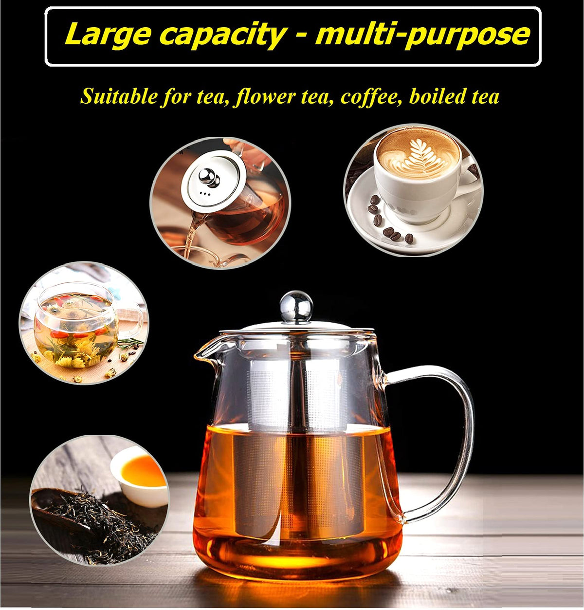 Newraturner Mini Size Glass Teapot Tea Kettle-with Stainless Steel Removable Infuser for Blooming Tea & Loose Leaf Tea