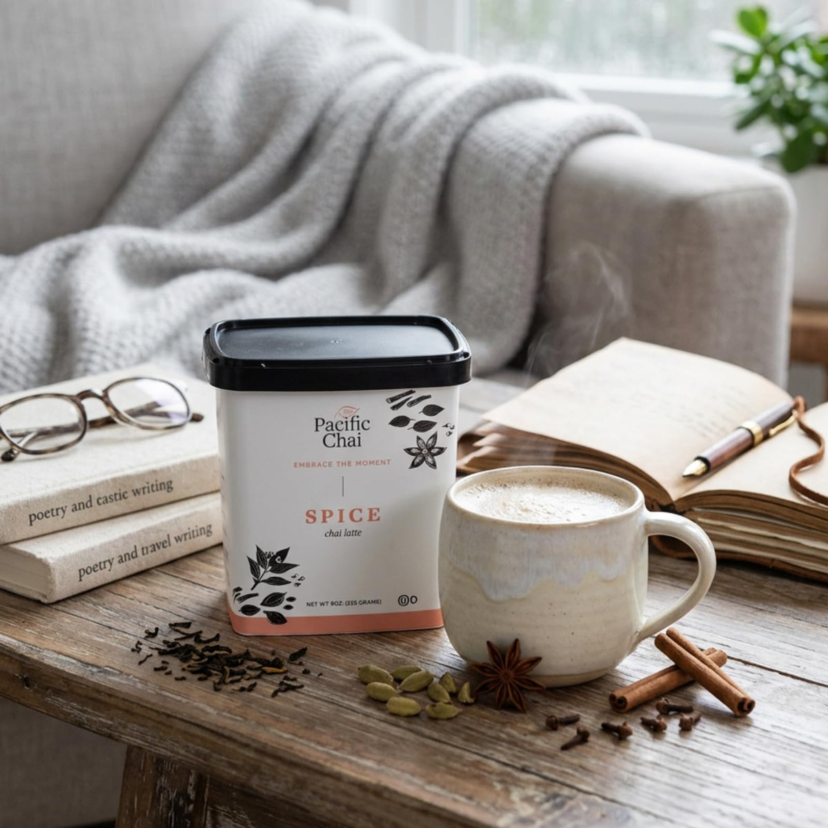 Pacific Chai Spiced Chai Latte Mix, Instant Chai Tea Latte Drink Mix, Gluten Free, Kosher Certified Powder Beverage, Café
