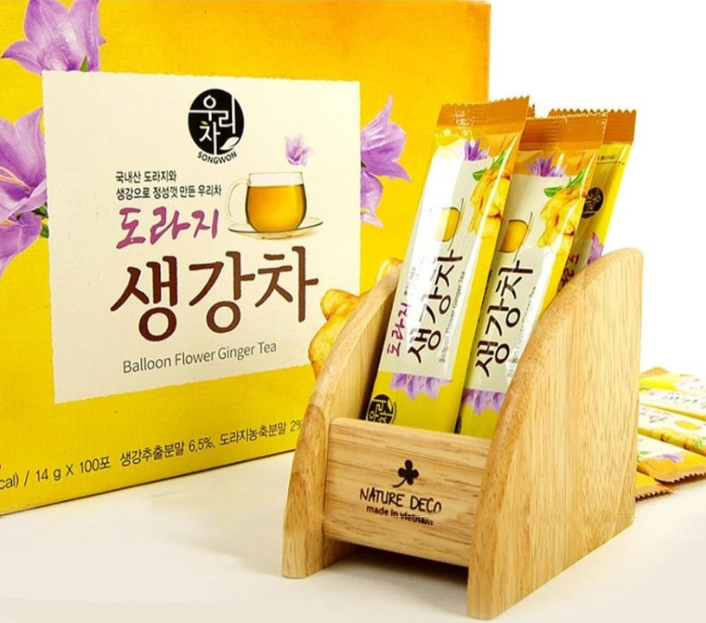 SONGWON Korean Doraji (Balloon Flower Root) Ginger Tea Sticks, Instant Herbal Tea Powder_40 Sticks (14g Each, 560g / 19.75oz)