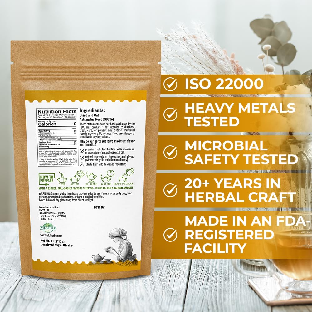 WILDFIELD HERBS 4 oz. Astragalus Root Herbal Tea – 113g Dried Astragalus Root Tea Huang Qi Raíz de Astrágalo