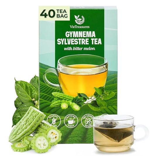 VieTreasures Gymnema Leaf Tea - 2.8oz (40 Tea Bags), With Bittermelon, Stevia, Non GMO, Caffeine-Free, Antioxidant, Vegan