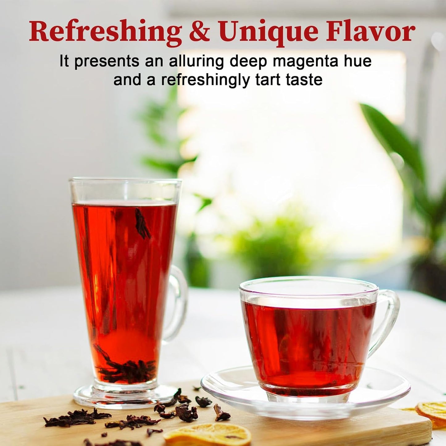 FullChea Hibiscus Loose Leaf Tea, 4oz Dried Hibiscus Flowers, Non-GMO | Flor de Jamaica, Caffeine-Free, Hot &amp; Ice Herbal Tea, Support Digestion &amp; Boost Immunity, No Additives, Resealable Pouch