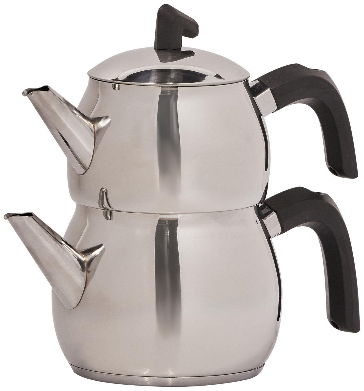 Karaca Belinay Teapot Set Silver Black, Medium Teapot, 18/10 Stainless Steel, Teapot/Lid (1 lt, 2.20 lb), Tea Kettle (1.6 lt