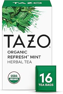 TAZO Organic Refresh Mint Herbal Tea Bags with Peppermint and Spearmint, Caffeine Free, 16 Total Tea Sachets