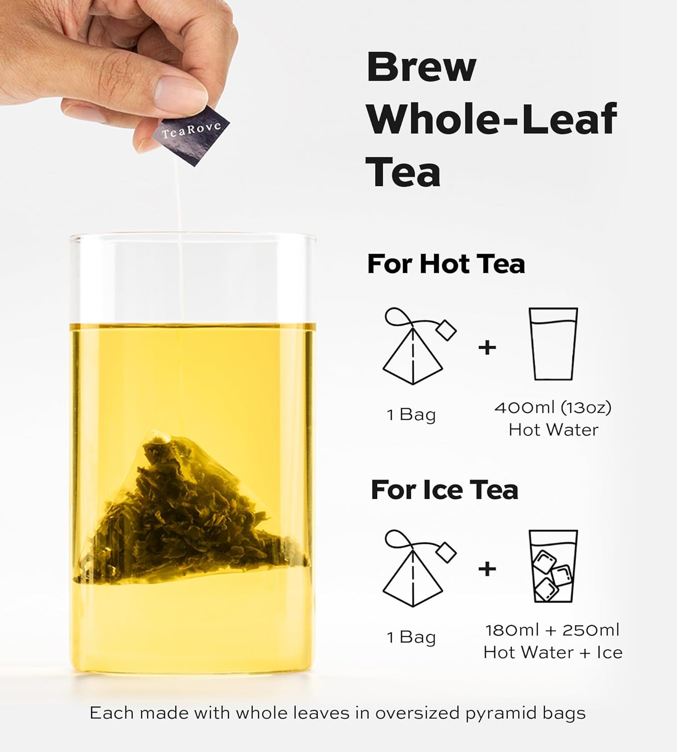 TeaRove Premium Tea Sampler Gift Set with Gold-Foil Presentation Box, 24 Assorted Variety Pyramid Infuser Bags, 6 Flavors Handcrafted Black, Oolong, Jasmine Green, Herbal Tea Sampler Gift for Tea Lov