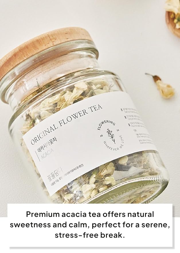 Korean Food, Kkokdam Original Acacia Flower Tea, Decaf Floral Blend, Fully Natural Flowers, No Caffeine, Sugar Free, Zero Calories, Made in Korea, 10g