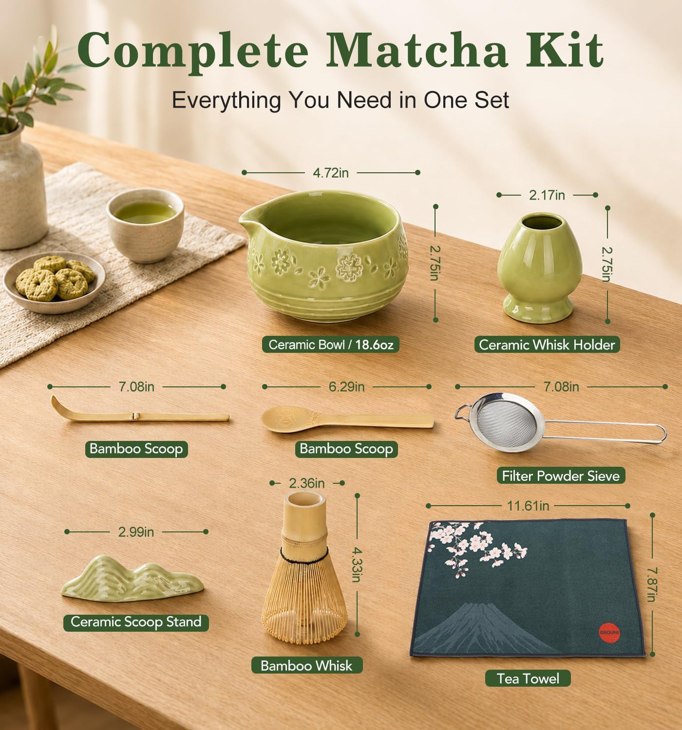 Matcha Whisk Set, Ceramic Matcha Kit for Beginners &amp; Tea Lovers | 8-Piece Set with 550ml Spouted Bowl, 80-Prong Whisk, Sifter, Scoop &amp; Gift Box, Premium Ceramic, Easy to Clean
