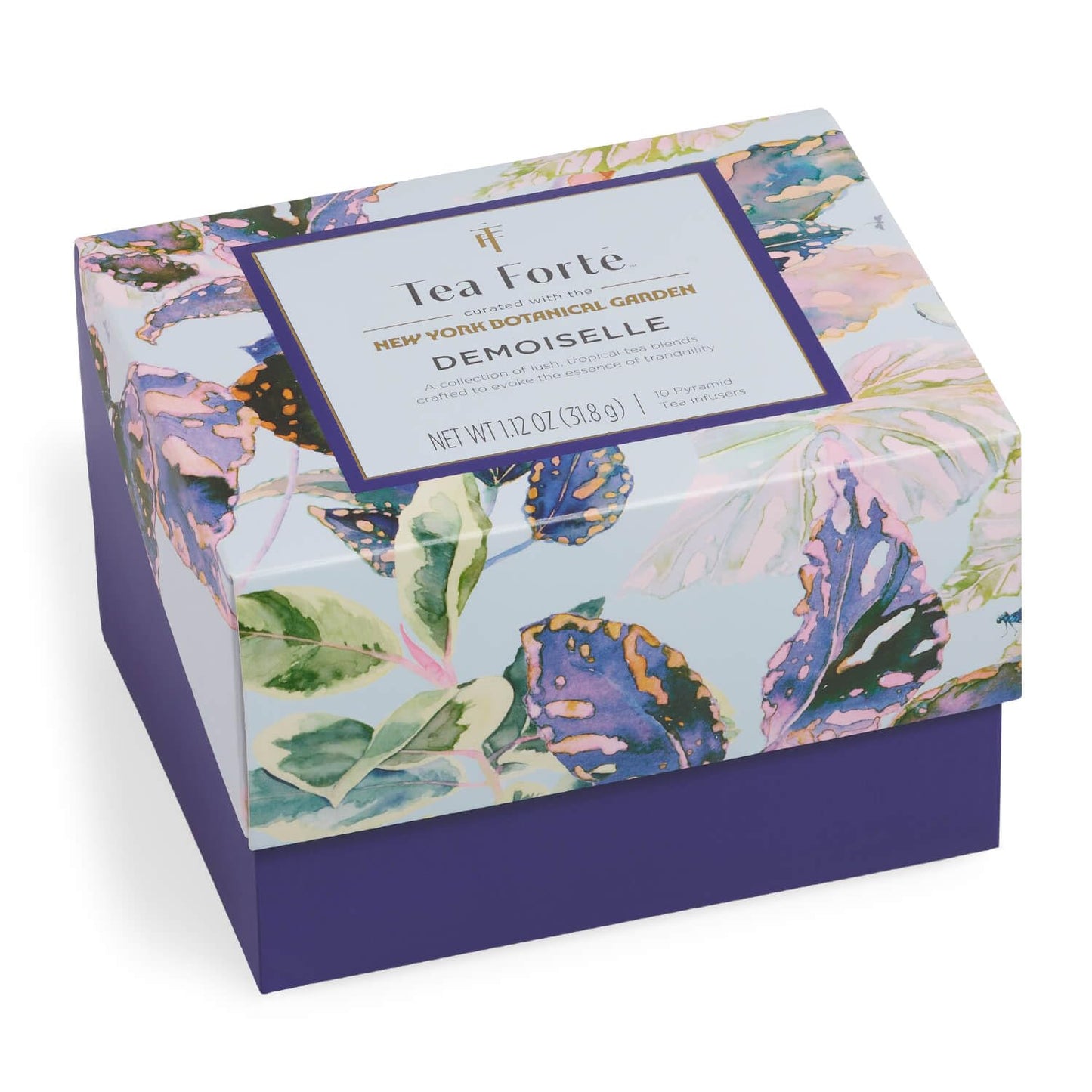 Tea Forte Café Cup Tea Gift Set, Demoiselle, 10 Pyramid Infusers | 8 oz Porcelain Tea Cup, Lid &amp; Tea Tray - 2 of Each Blend - Individually Wrapped - Giftable Presentation Box