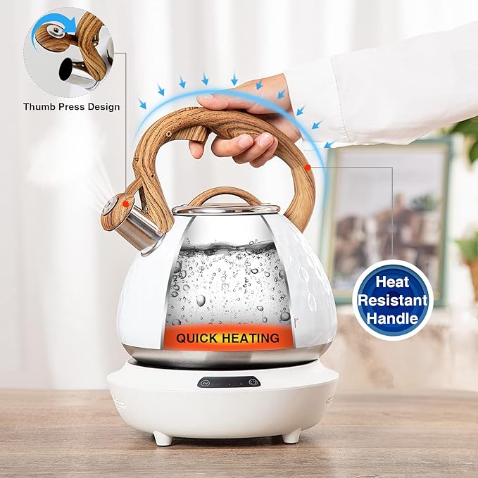 Tea Kettle, Toptier Teapot Whistling Kettle with Wood Pattern Handle Loud Whistle