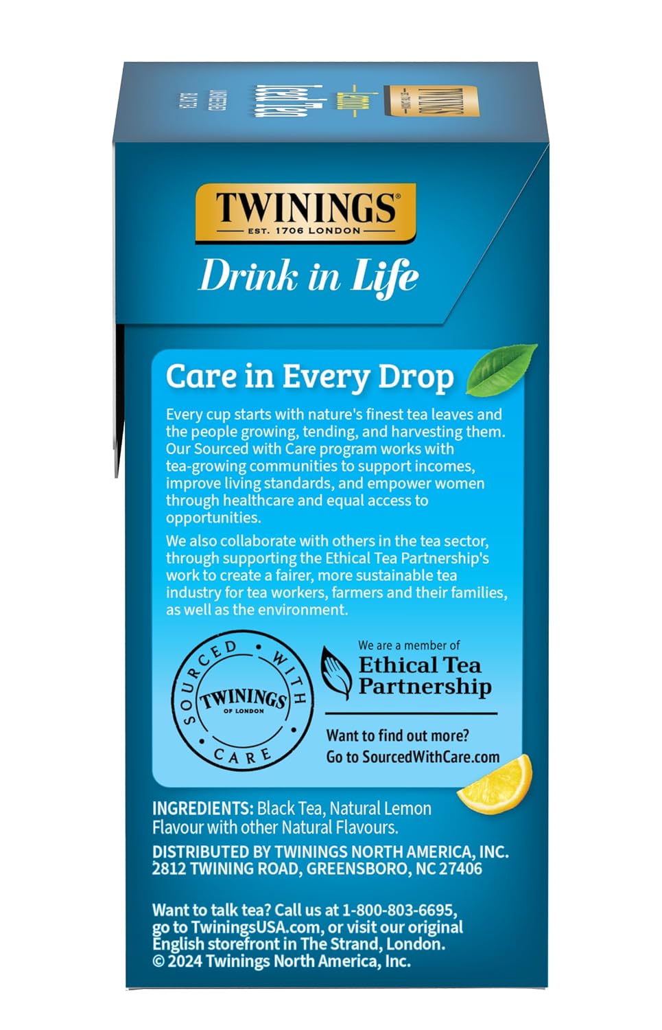Twinings Lemon Black, Unsweetened Iced Tea Bags, 72 CT Box (1 Pack)