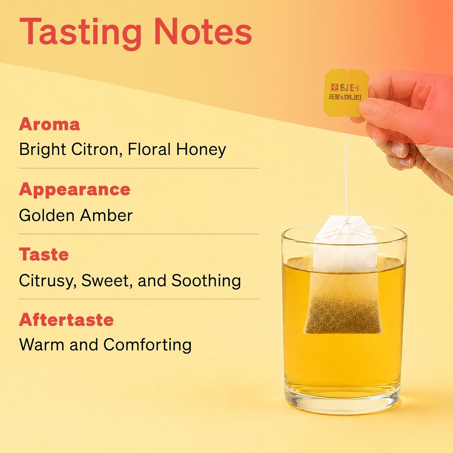 Damtuh Korean Yuzu Honey Chamomile Tea Bags, Caffeine-Free, 20 Count | Bright yuja citrus with floral chamomile; sugar-free, 0 calories; 1 g tea bags, individually wrapped