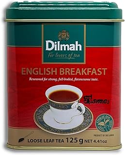 Dilmah English Breakfast Loose Leaf Tea, 4.41oz Tin, Pure Ceylon Tea in Caddy, Premium Black Tea