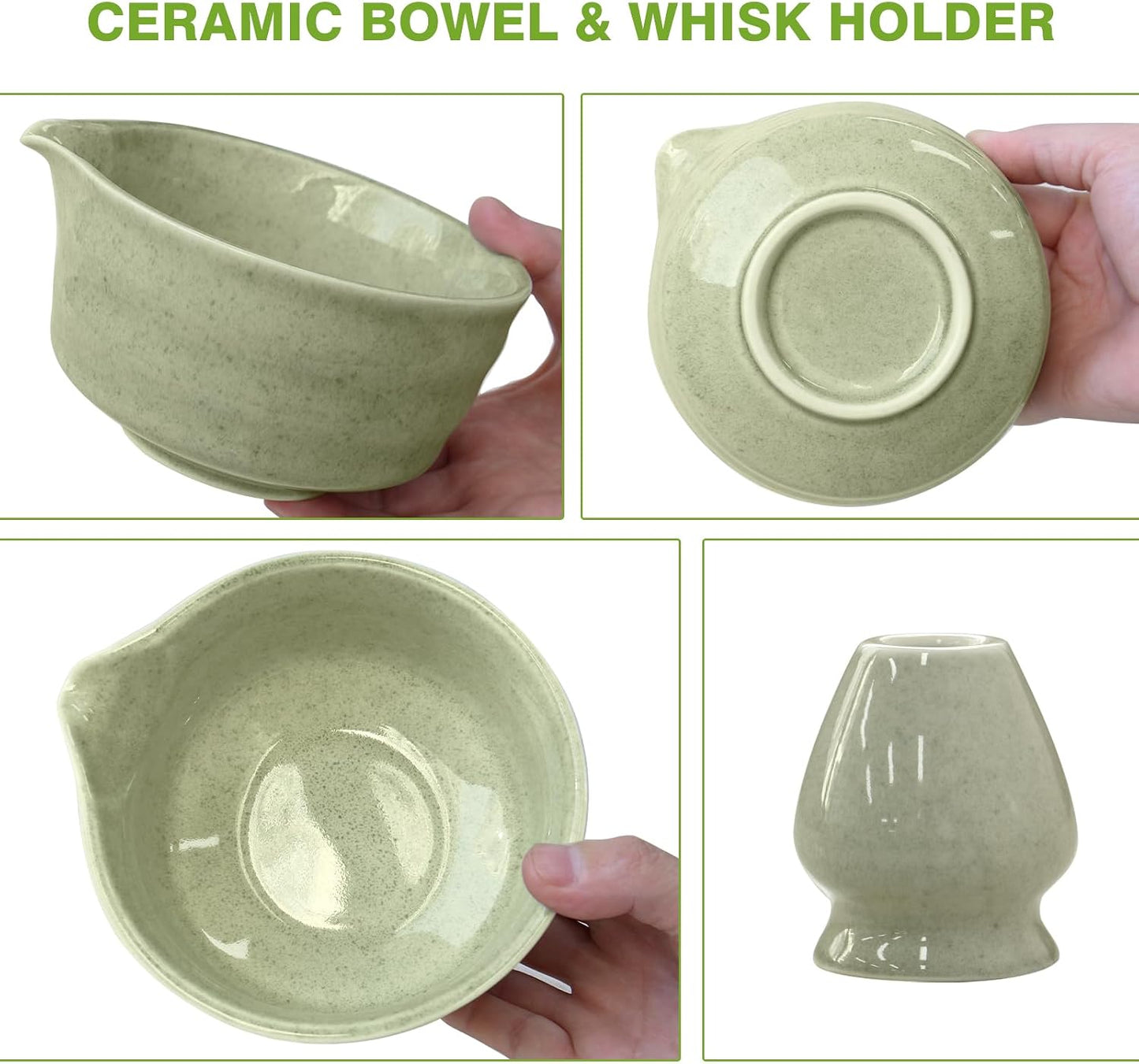 Matcha Whisk Set - Premium Complete Ceremonial Grade Matcha Set with Bamboo Whisk, Matcha Bowl with Spout, Scoop, Sifter &amp; Holder - Authentic Japanese Tea Kit for Traditional Tea Preparation