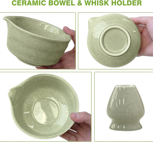Matcha Whisk Set - Premium Complete Ceremonial Grade Matcha Set with Bamboo Whisk, Matcha Bowl with Spout, Scoop, Sifter &amp; Holder - Authentic Japanese Tea Kit for Traditional Tea Preparation