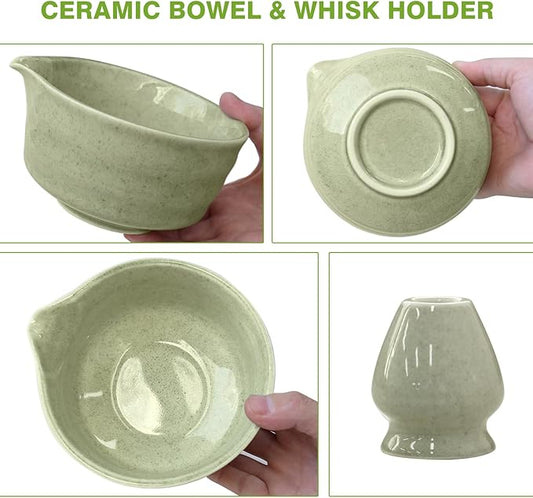 Matcha Whisk Set - Premium Complete Ceremonial Grade Matcha Set with Bamboo Whisk, Matcha Bowl with Spout, Scoop, Sifter & Holder