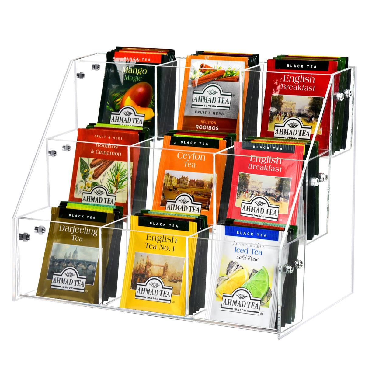 Wuudy Tea Bag Organizer, Acrylic Tea Holder Storage Rack, Assembly Required