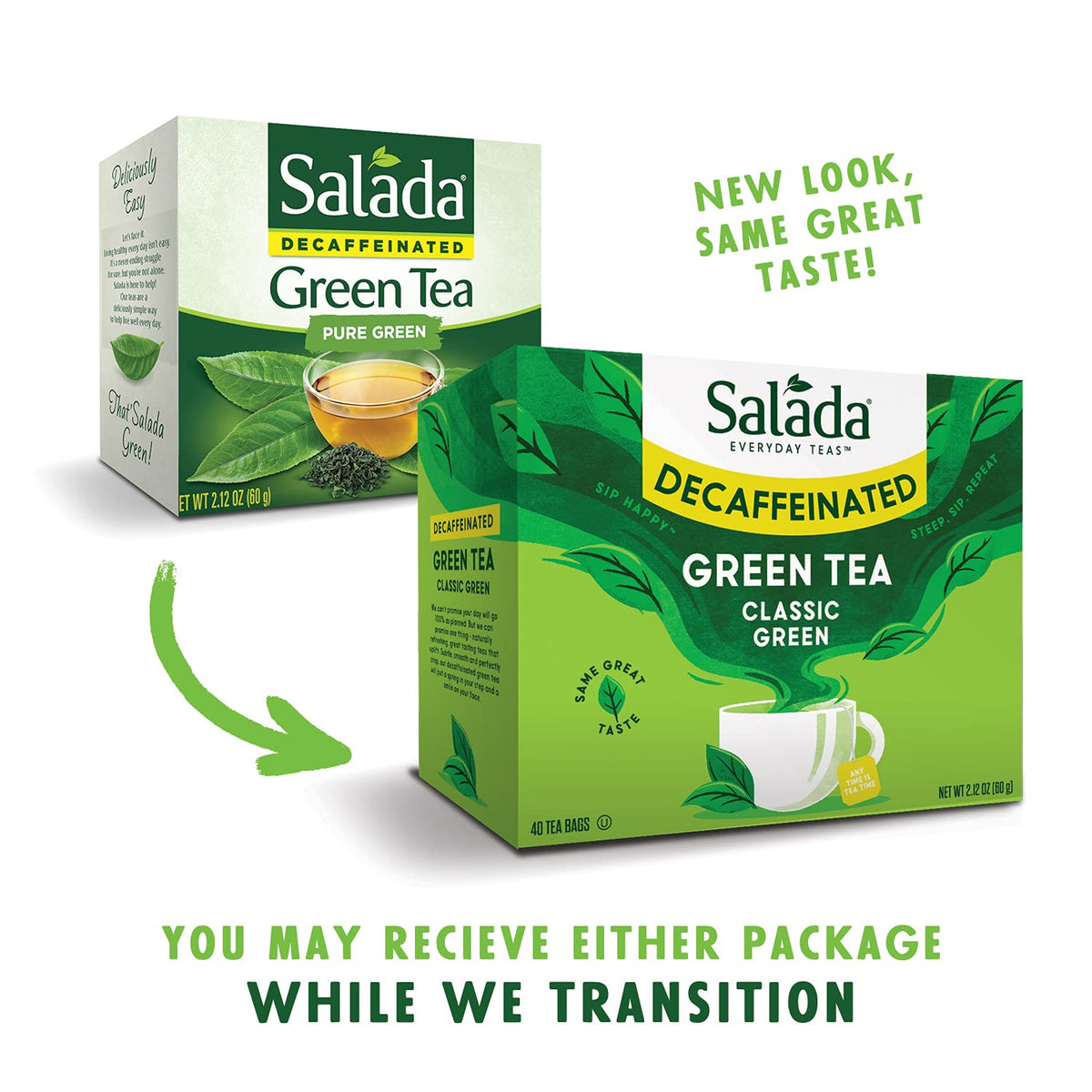 Salada Green Tea Decaffeinated with 40 Individually Wrapped Tea Bags Contains Caffeine Brew Hot Flavored Rich in Antioxidants