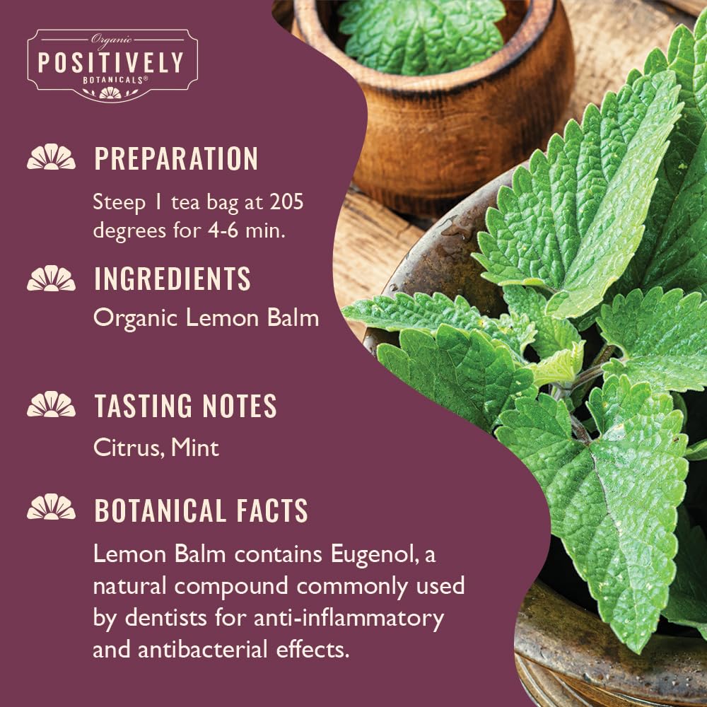 Positively Botanicals, Organic Lemon Balm Herbal Tea Bags, 20 Count