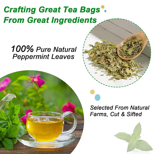 FullChea Peppermint Tea Bags, 50 Counts, Te De Menta, Non-GMO | Pure Menta Piperita, Refreshing &amp; Minty, Caffeine-Free, Freshen Breath &amp; Aid Digestion, No Additives, Resealable Pouch