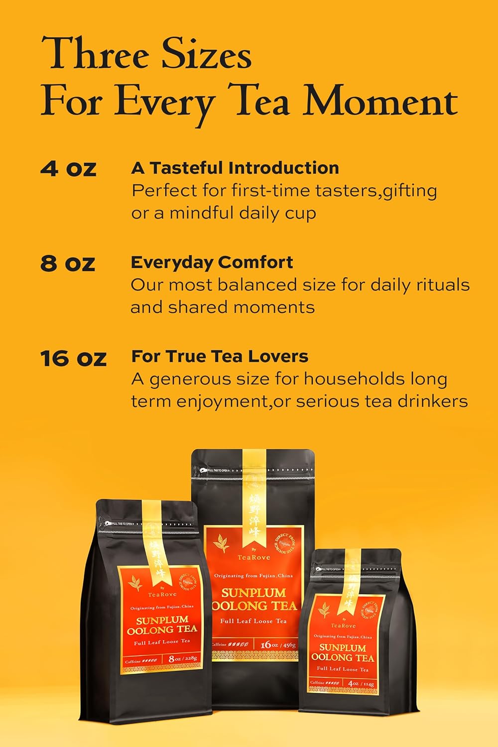TeaRove Sunplum Oolong Tea Loose Leaf, Medium Caffeinated, 8oz/228g, Premium Chinese Oolong Tea Whole Leaves, Enjoy Hot or Iced, Light Caramel & Roasted Plum, Smooth Finish