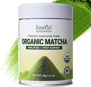 Emerail Organic Ceremonial Grade Matcha, Premium First Harvest Matcha Green Tea Powder, 100% Pure USDA-Certified, Sugar-Free Gluten-Free Vegan (60g / 2.1oz)