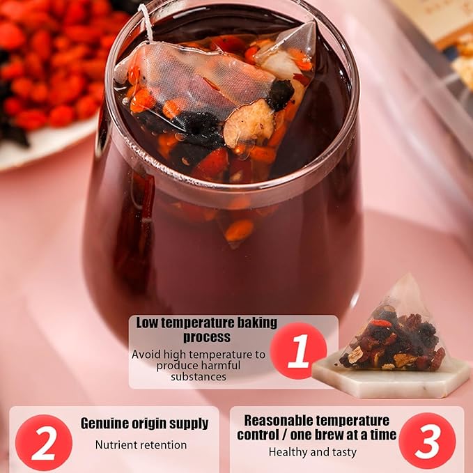 Kidney Tea Formula Ginseng Six Treasure Tea, Ginseng & Mulberry Five Treasures Teas, Chinese Kidney Cleanse Detox for Women & Men (1Bag(25pcs))