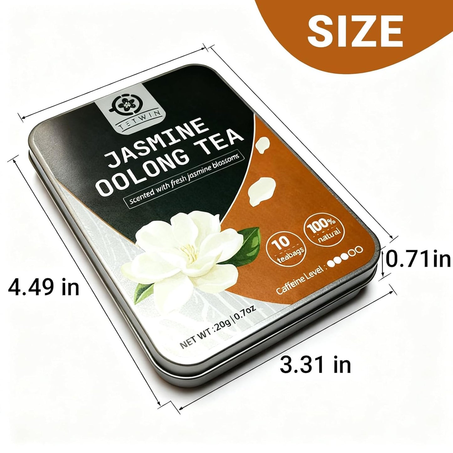 Jasmine Oolong Tea Loose Leaf, 10ct Teabags, Tie Guan Yin with 3-Round Jasmine Scenting, Plant-based tea bag, Resuable Pocket Tin